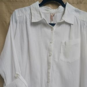 Red camel sheer white button down